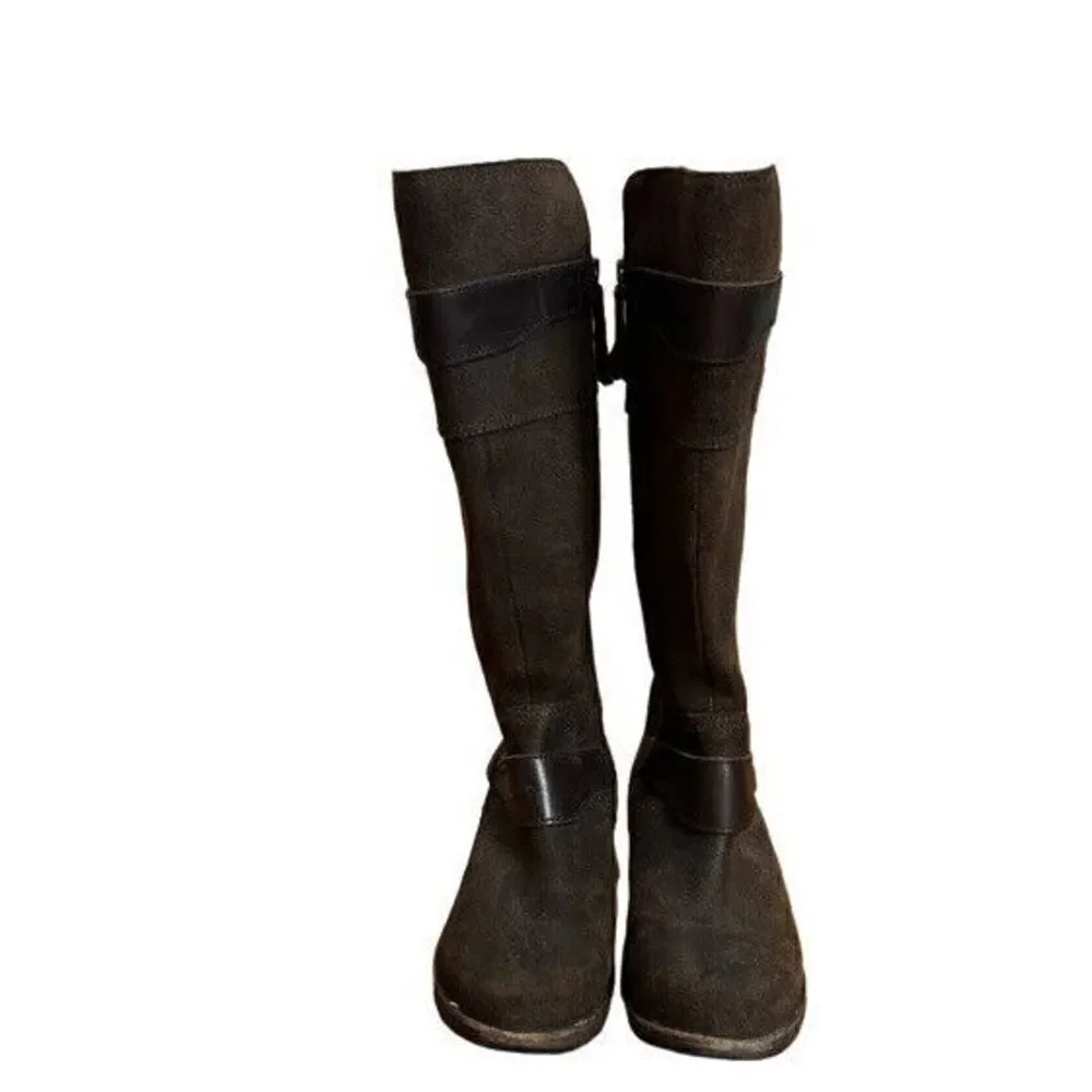 UGG Australia Boots Size 7 Dayle Lodge Brown Oiled Leather Tall Zip Riding